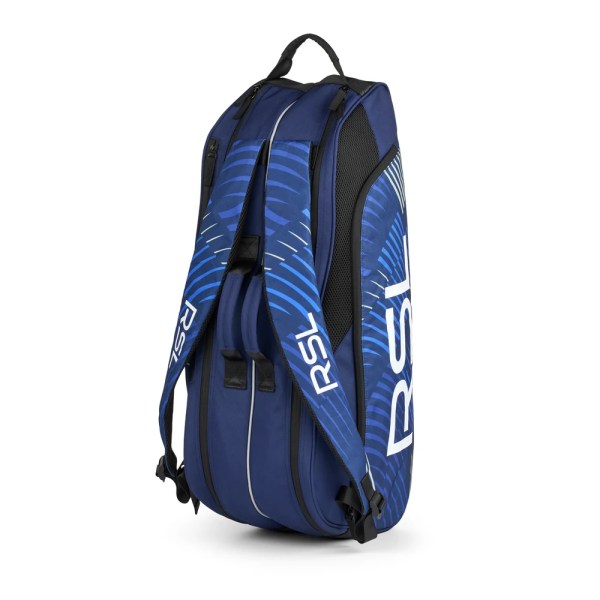 RSL Team racket bag for up to 6 rackets in blue - rear and shoulder strap view